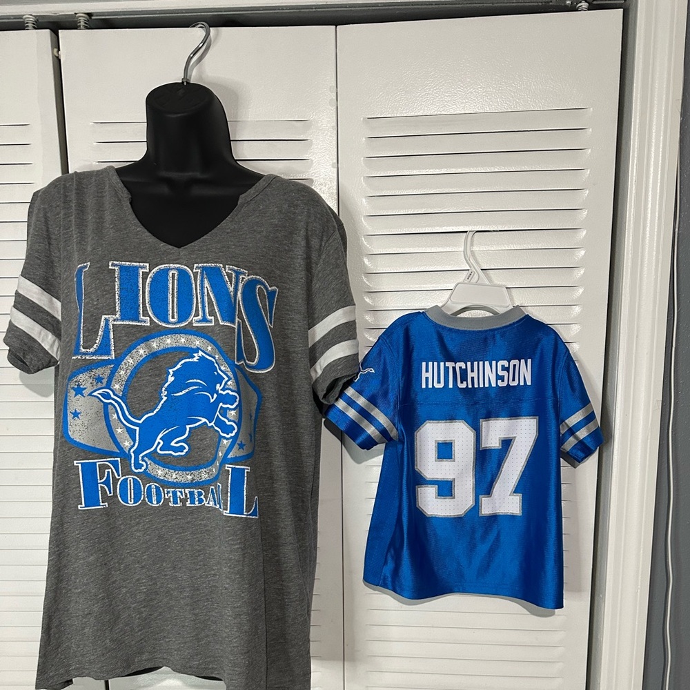 NFL Blue and Gray  Detroit Lions Team Apparel Jersey and Tee. Mommy & Me